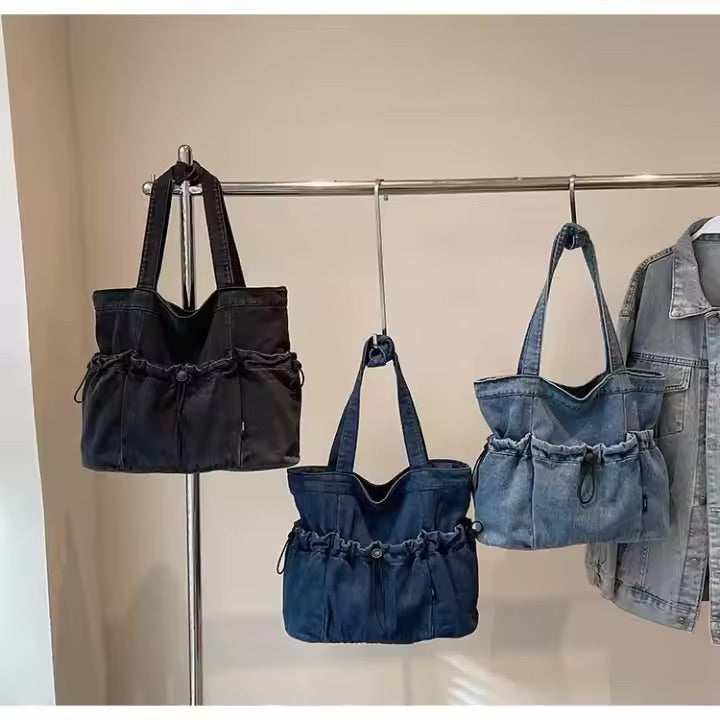 Ruched drawstring Denim Bag: Our Newest Everyday Carry