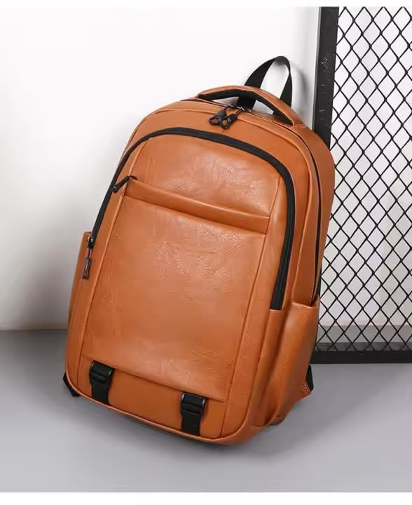 MYMODAGLAM PU Leather Backpack for Men & Women - Work & College Backpack with Laptop Compartment