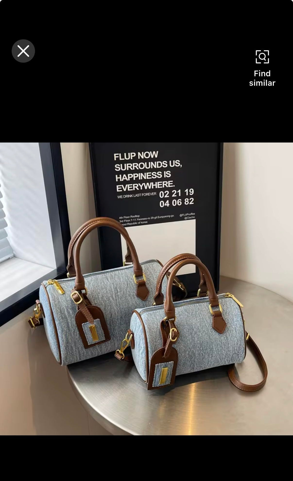 Denim Barrel Crossbody Handbag with Top Handle, Zip-Top Casual Purse for Women