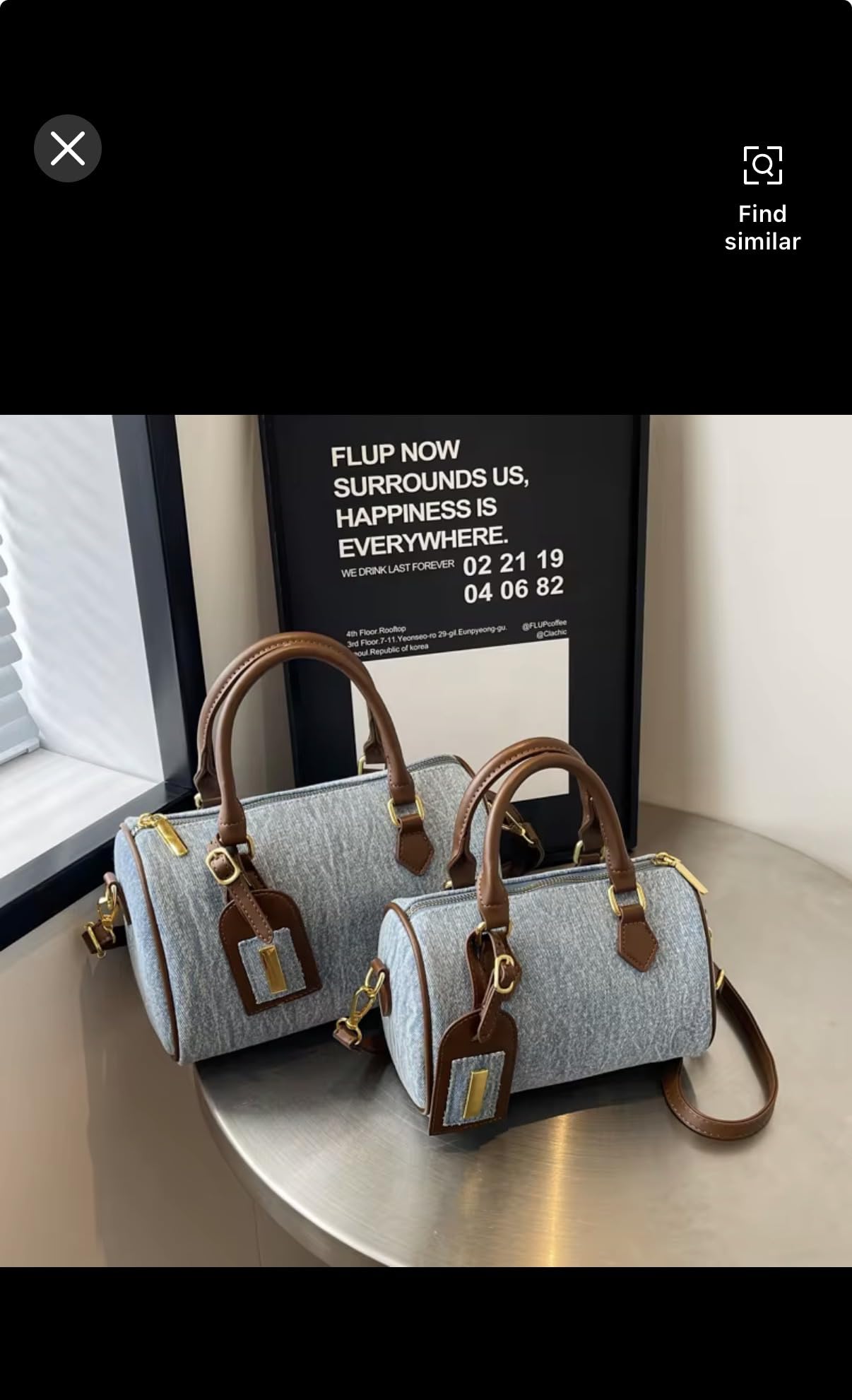 Denim Barrel Crossbody Handbag with Top Handle, Zip-Top Casual Purse for Women