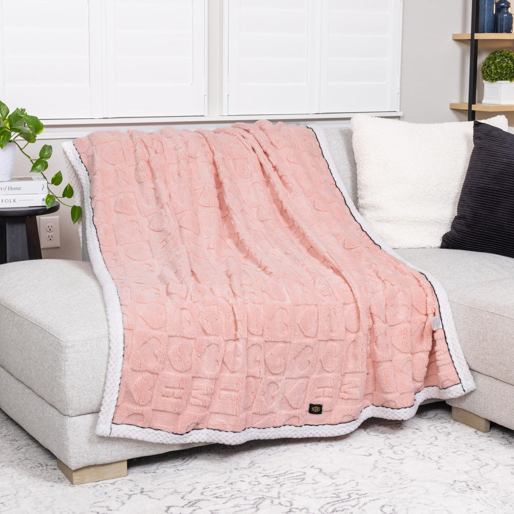 MYMODAGLAM Cream Beige Double-Sided Sherpa-Knit Blanket – Oversized 60x80, Plush Heart Pattern, Gift Bag Included