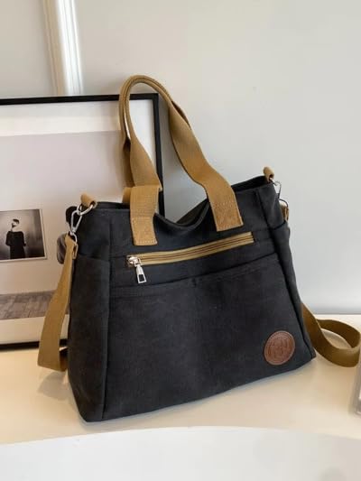 Women’s Canvas Tote Shoulder Bag with Crossbody Strap