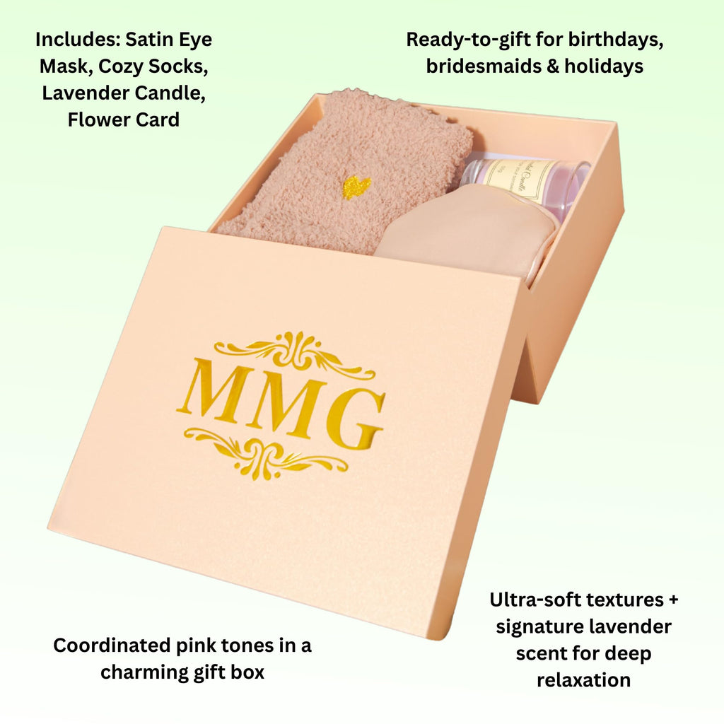 Spa Gift Set for Women – Self Care Gift Basket with Candle, Cozy Socks & Silk Eye Mask – Birthday/Mothers Day Gifts for Women, Stress Relief, Relaxation Gifts for Her, Mom, Wife