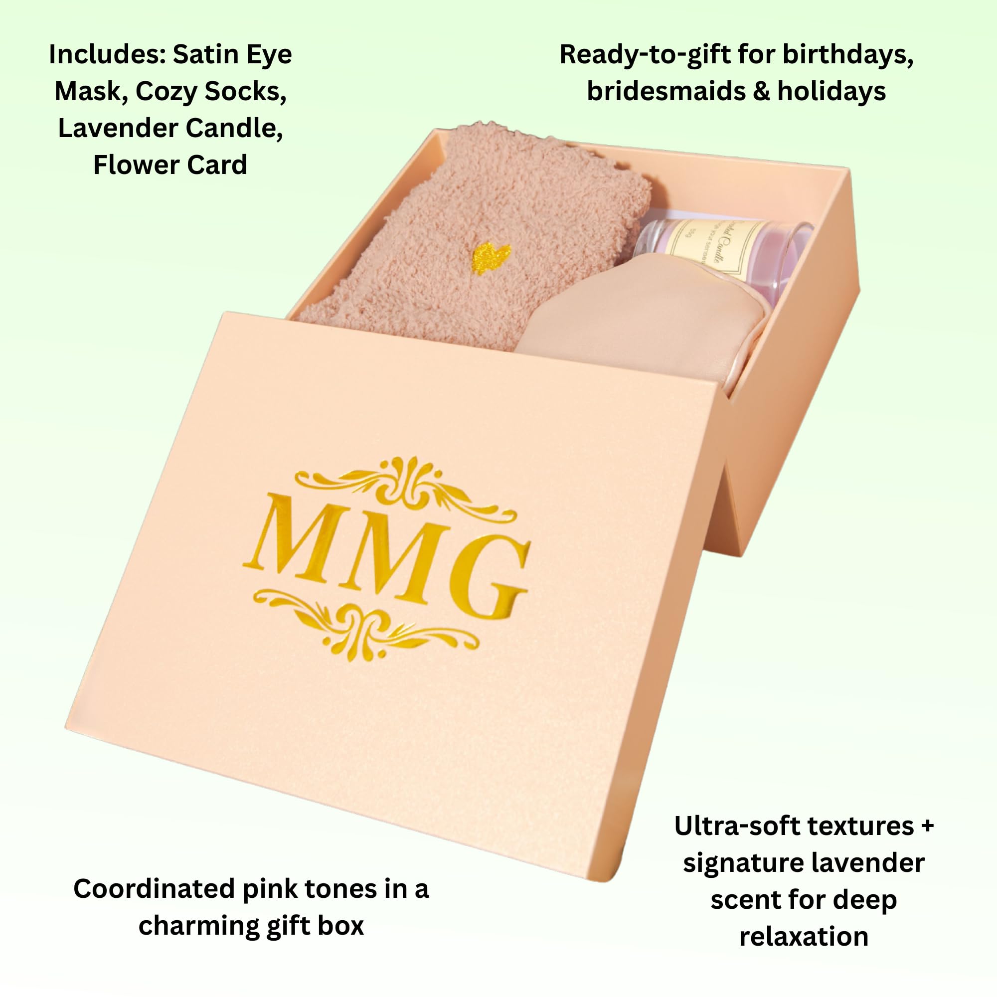 Spa Gift Set for Women – Self Care Gift Basket with Candle, Cozy Socks & Silk Eye Mask – Birthday/Mothers Day Gifts for Women, Stress Relief, Relaxation Gifts for Her, Mom, Wife