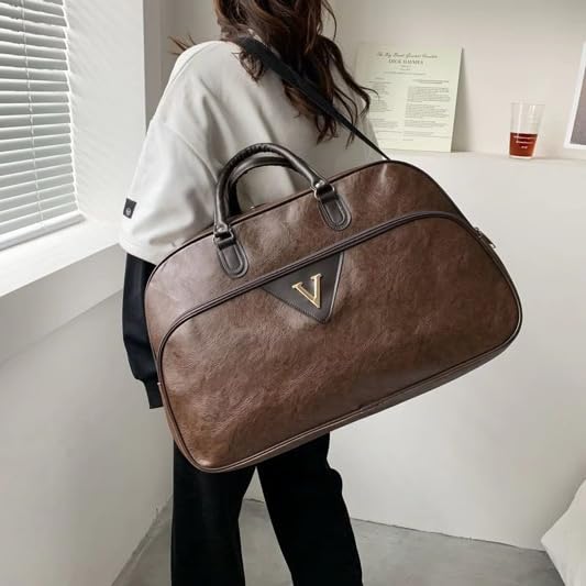 MYMODAGLAM Weekender Duffel Bag – PU Leather Travel Bag, Carry On Overnight Gym Bag for Men & Women
