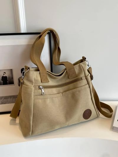 Women’s Canvas Tote Shoulder Bag with Crossbody Strap