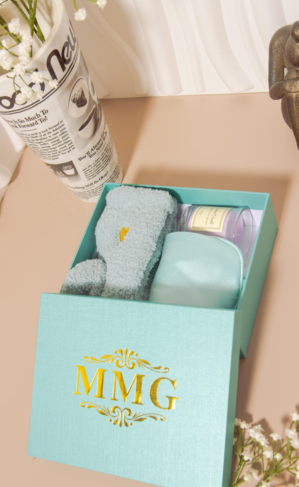 Spa Gift Set for Women – Self Care Gift Basket with Candle, Cozy Socks & Silk Eye Mask – Birthday/Mothers Day Gifts for Women, Stress Relief, Relaxation Gifts for Her, Mom, Wife