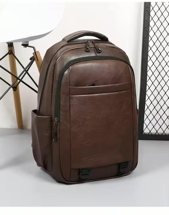 MYMODAGLAM PU Leather Backpack for Men & Women - Work & College Backpack with Laptop Compartment