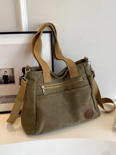 Women’s Canvas Tote Shoulder Bag with Crossbody Strap