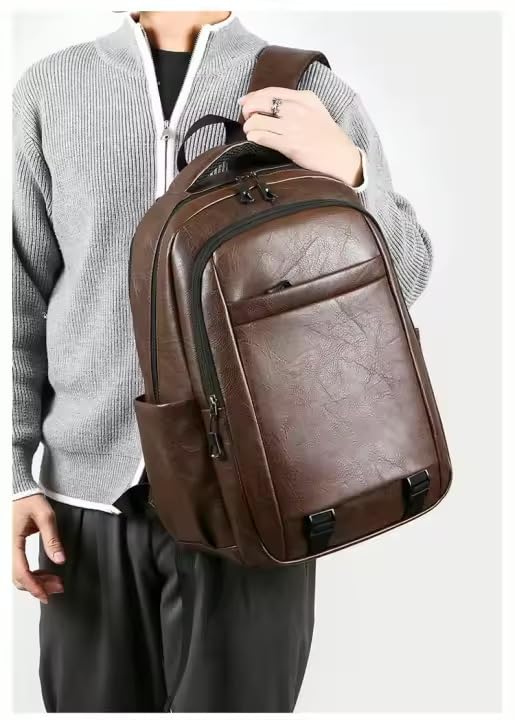 MYMODAGLAM PU Leather Backpack for Men & Women - Work & College Backpack with Laptop Compartment