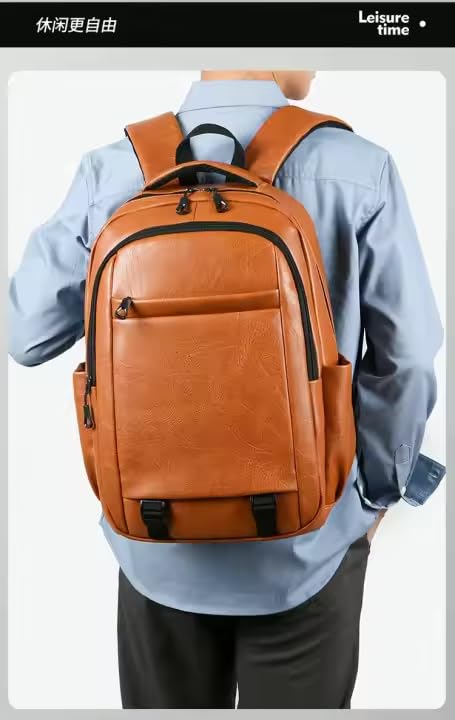 MYMODAGLAM PU Leather Backpack for Men & Women - Work & College Backpack with Laptop Compartment