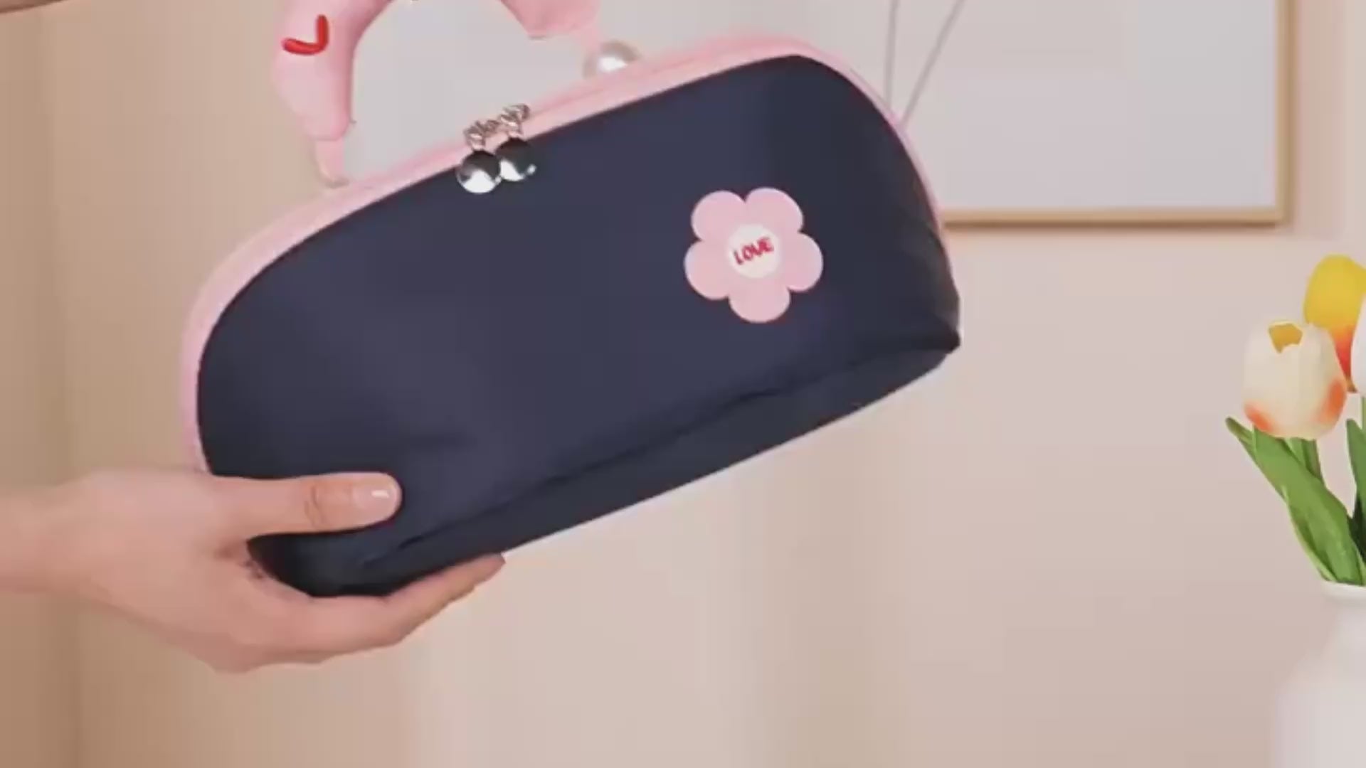 MYMODAGLAM Makeup Bag — spacious travel cosmetic pouch with top handle shown open displaying interior organization compartments wide opening design for women and girls